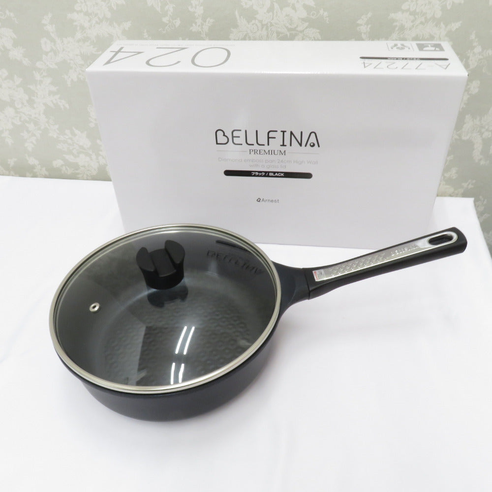 Cooking utensils Bellfina Belfina Premium Diamond Embosspan 24cm Deep Lid French Black Gas Possed IH Beauty