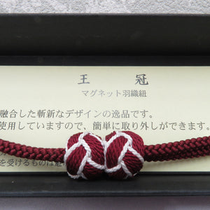 Japanese accessories Hanori string for women Midori Arashi Workshop Square Crown Magnet Silk 100 % Bordeaux x White Bordeaux Pure Silk Ladies Kimono Kotamaki