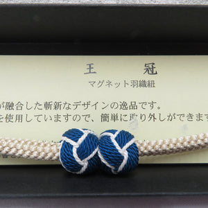 Japanese accessories Hanori string for women Midori Arashi Workshop Square Crown Magnet Silk 100 % Blue x White / Beige Pure Silk Ladies Kimakomaki Odamaki
