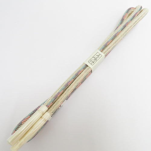 帯締め 夏用 五嶋紐 無形文化財 クリーム色 丸組紐 日本製 正絹 帯〆 絹100％ 和装小物 ごとうひも 長さ約156cm