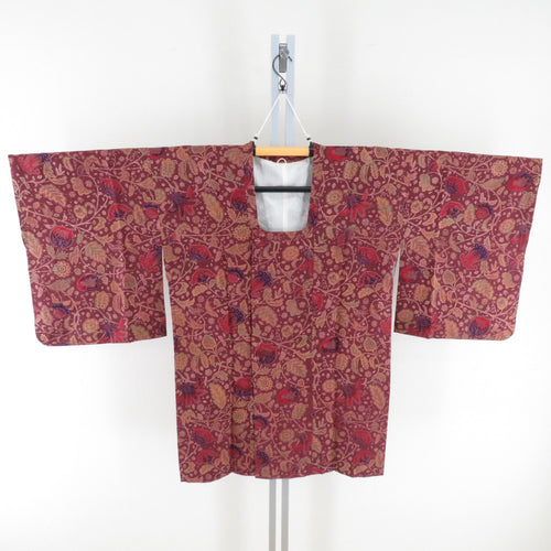 道行 正絹 花唐草 紫色 和装コート 着物用 ちりよけ カジュアル 身丈86cm