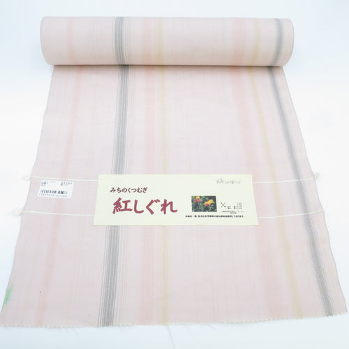 Reflection Michinoku Tsumugi Red Shigure Nakamura Studio Pink Striped Length 12m Silk 100 % Shaku Shakuga Prefecture Sea Flower Insuration from Yamagata Prefecture