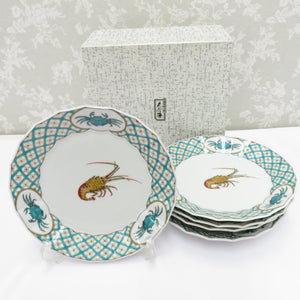 Kutani -yaki Tableware Kutani Blue Subsquils Located Side Plate 5 Disc Shrine Crab