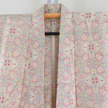 Load image into Gallery viewer, Tsumugi Kimono Pure Silk Cream Cream X multi -colored geometric pattern Bee collar casual kimono tailoring