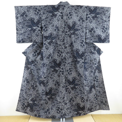 Wool kimono Single clothing Kaede to Kaede Umbun -shaped pattern navy blue gray bee collar Casual Kimono Kimono