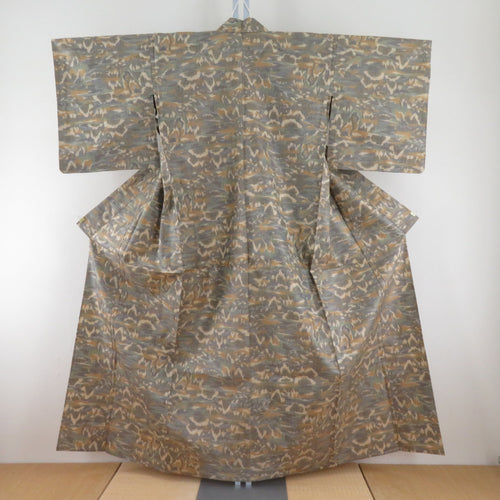 Tsumugi Kimono Kimono Pure Silk Backdue X Gray x Petition Color x Green Land Scenery Pattern Bee Casual Casual Kimono Tailor 156cm