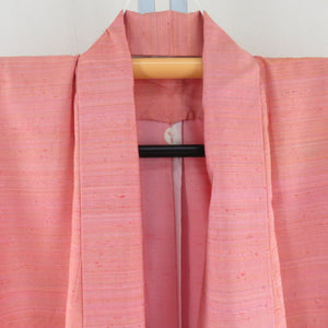 Tsumugi Kimono Silk Shaku Shaku Color Land Salmon Pink Color Wide Collar One Crest Casual Kimono Tailor