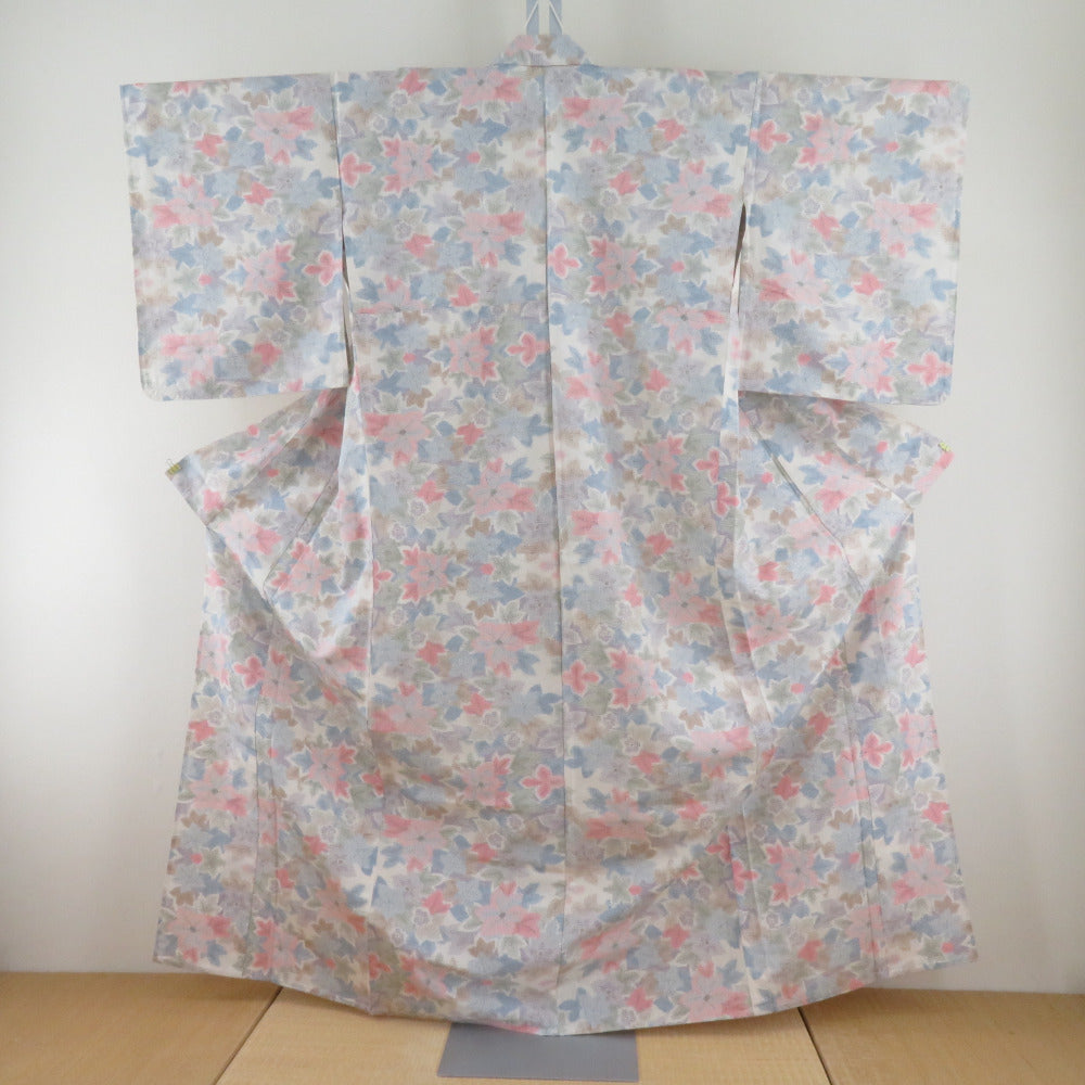 Tsumugi Kimono Kimono Pure Silk Backdue x multi -colored fallen leaflet wide collar Casual kimono tailoring up 160cm