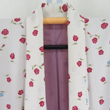 Load image into Gallery viewer, Komon UNITED COLORS OF BENETTON Lined collar rose pattern White x red x light blue Washing kimono tailoring polyester kimono 165cm