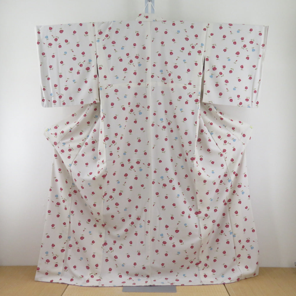 Komon UNITED COLORS OF BENETTON Lined collar rose pattern White x red x light blue Washing kimono tailoring polyester kimono 165cm