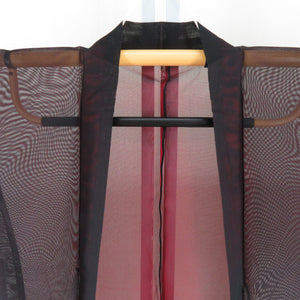 羽織 正絹 紗 夏用 黒ｘ赤 紅葉文様 着物コート 着物用 身丈75.5cm