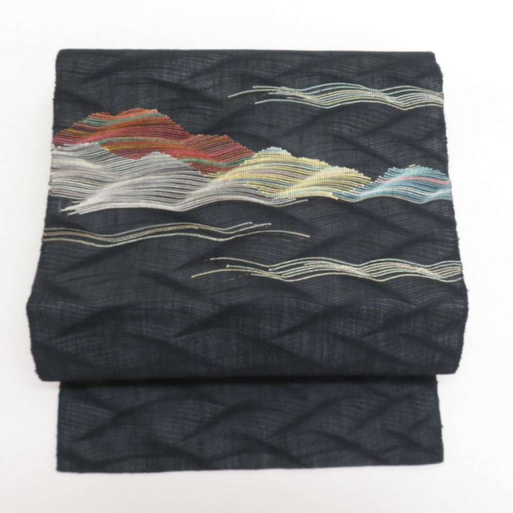 Nagoya Obi Summer Nagoya Obi Summer Summer Weaving Polyester Black X multicolor wave Pattern length 369cm