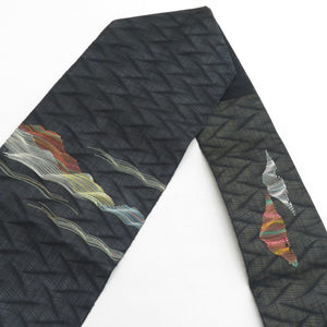 Nagoya Obi Summer Nagoya Obi Summer Summer Weaving Polyester Black X multicolor wave Pattern length 369cm