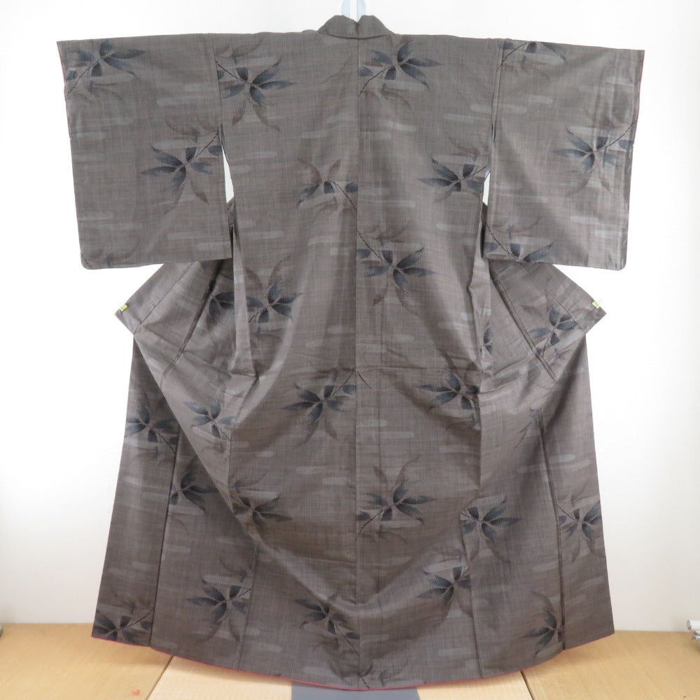 Tsumugi Kimono Oshima Tsumugi Brown Bachi Collar Brown x Gray x Blue Pure Silk Casual Tailor 159cm