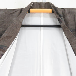 Tsumugi Kimono Oshima Tsumugi Brown Bachi Collar Brown x Gray x Blue Pure Silk Casual Tailor 159cm