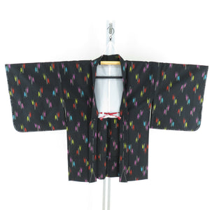 Wool Kimono Ensemble Haori Set Yowu bladder pattern Black weaving pattern Bee collar Casual Kimono Kimono