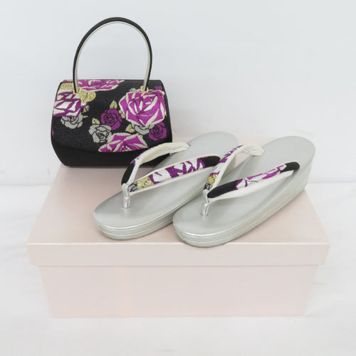 Sandbody bag set for kimono formal silver -type flower -free size reception kimono bag