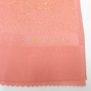 Obiage crepe pink x gold random chrysanthemum pattern Tango crepe 100 % silk Casual / formal pure silk fabric Remake 176cm