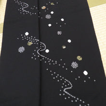 Load image into Gallery viewer, Relaxed Relaxed Relaxed Pure Silk Black Club Square embroidery Black × White Tango Chirin Kimono Kimato Dough Japanese Course unused Monotone Length 1200cm Unused