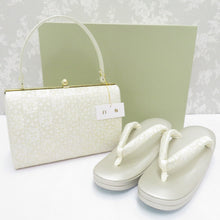 Load image into Gallery viewer, Sandals / Bag Set for Shiraume Ki L size Formal Champagne Gold x White x Gold 25.0cm Japanese Made in Japan Cow skin