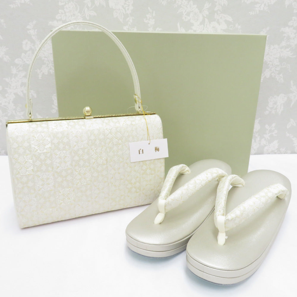 Sandals / Bag Set for Shiraume Ki L size Formal Champagne Gold x White x Gold 25.0cm Japanese Made in Japan Cow skin