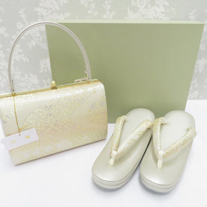 Sandals / Bag Set for Shiraume Kinu LL Size Formal Champagne Gold x Gold x Pink System 25.0cm Japanese Cow Pot