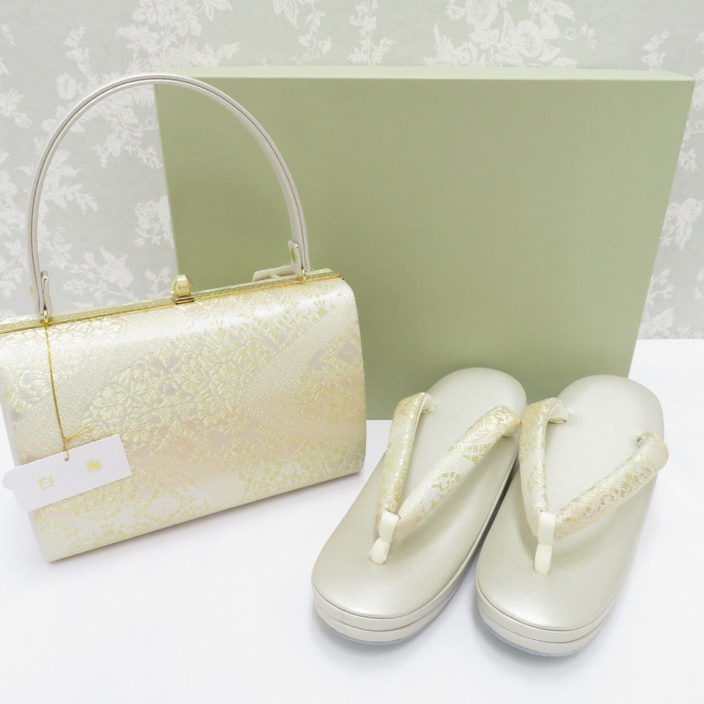 Sandals / Bag Set for Shiraume Kinu LL Size Formal Champagne Gold x Gold x Pink System 25.0cm Japanese Cow Pot