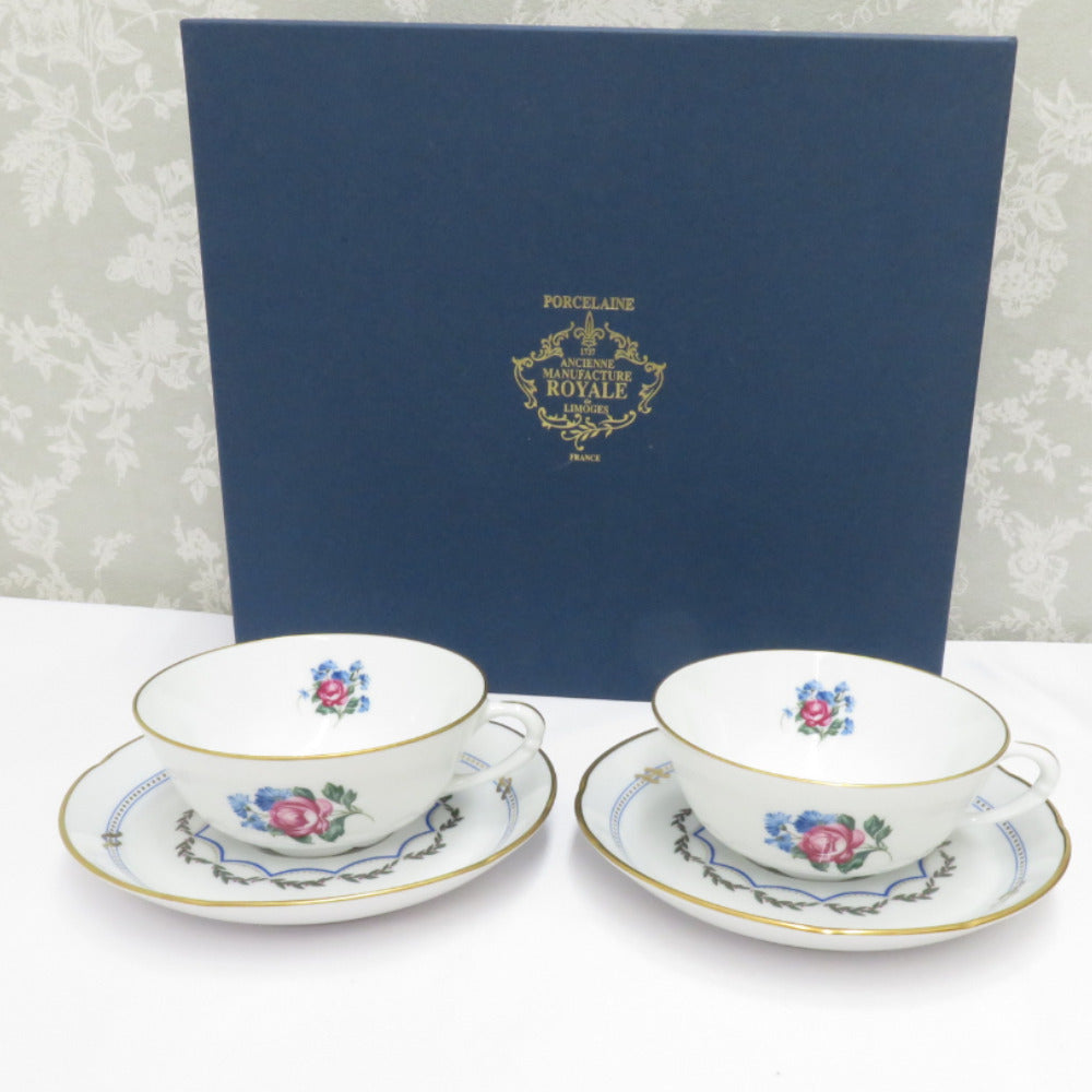 Limoges リモージュ 食器 ANCIENNE MANUFACTURE ROYALE de LIMOGES ロワイヤルリモージュ カップ＆ソーサー  ペア 2客セット 箱有