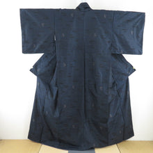 Load image into Gallery viewer, Tsumugi Kimono Oshima Tsumugi Kasuka Building Black Navy Blue Pure Silk Lined Lined Lined Casual Tailoring Kimono Star 163cm