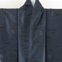 Load image into Gallery viewer, Tsumugi Kimono Oshima Tsumugi Kasuka Building Black Navy Blue Pure Silk Lined Lined Lined Casual Tailoring Kimono Star 163cm