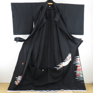 Black Tomesode Temporary Elephant Feather Shazen Dyeing Writers Monju Crest Black 8 Hake Hama Chirimen Pure Formal Kuman Kimono