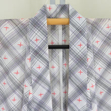 Load image into Gallery viewer, Summer kimono single garment Polyester Washable kimono -style kimono kimon lattice Kasuri white x black x purple x pink bee collar