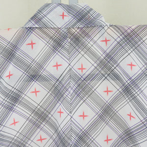 Summer kimono single garment Polyester Washable kimono -style kimono kimon lattice Kasuri white x black x purple x pink bee collar