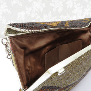 Japanese bag bead bag brown -based handbag clutch bag party bag kimono back Western Western -style accessory retro antique