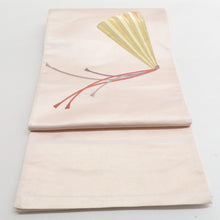 Load image into Gallery viewer, 袋帯 佐賀錦文様 刺繍 扇子柄 お太鼓柄 正絹 桃色 仕立て上がり 着物帯 長さ440cm