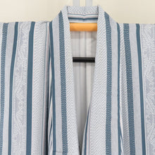 Load image into Gallery viewer, Komon Polyester Lined Wide collar striped pattern Light blue x gray x red washing kimono tailor 154cm