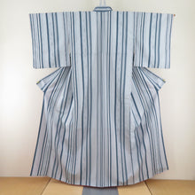 Load image into Gallery viewer, Komon Polyester Lined Wide collar striped pattern Light blue x gray x red washing kimono tailor 154cm