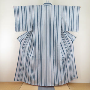 Komon Polyester Lined Wide collar striped pattern Light blue x gray x red washing kimono tailor 154cm