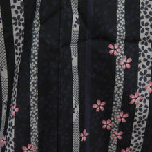 Load image into Gallery viewer, Komon Polyester Lined Wide collar striped cherry blossom pattern black x purple x pink -washed kimono tailor 162cm