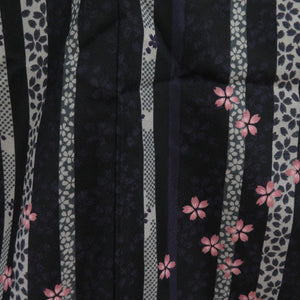 Komon Polyester Lined Wide collar striped cherry blossom pattern black x purple x pink -washed kimono tailor 162cm