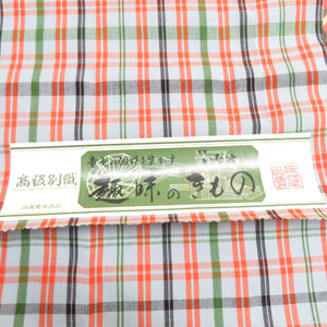 反物 着尺 ウール 格子柄 織り文様 灰色 未仕立て 女性着物用 着物生地 ハンドメイド素材 長さ1170cm