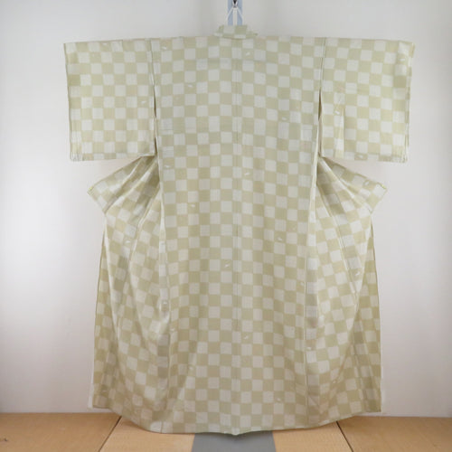 Summer kimono Komon Konjin Garo Pure collar pure silk sand color x White Ichimatsu x Moon Rabbit pattern summer tailored 153cm