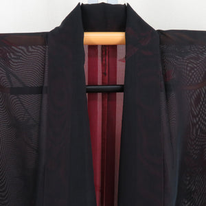 Summer kimono single garlic sparing collar pure silk pure silk black x red summer tailor