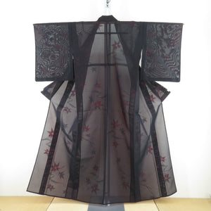 Summer kimono single garlic sparing collar pure silk pure silk black x red summer tailor