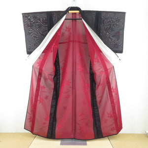 Summer kimono single garlic sparing collar pure silk pure silk black x red summer tailor