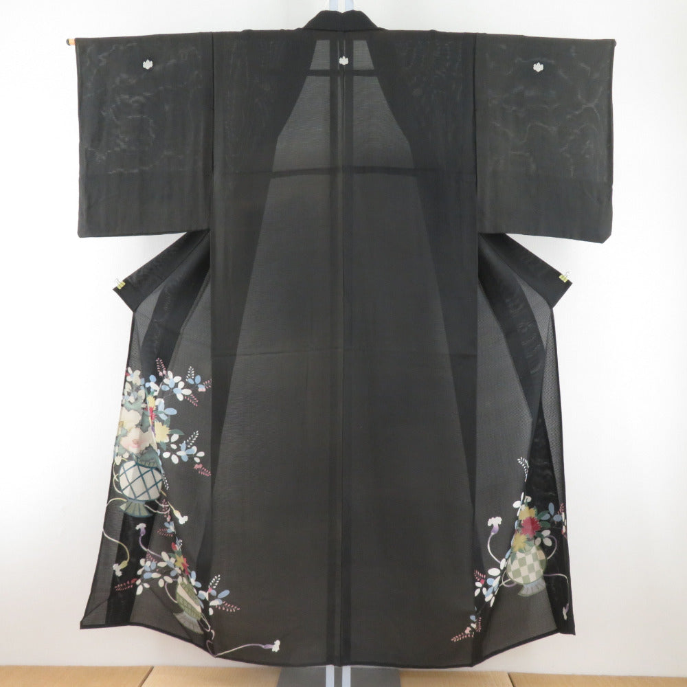 Black Tomesode Antique Black Tomesode Summer Kimono Vase Pure Silk Back Collar Retro Taisho Romance Summer Summer 147cm