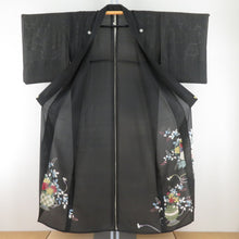 Load image into Gallery viewer, Black Tomesode Antique Black Tomesezo Summer Kimono Vase Pure Silk Back Collar Retro Taisho Romance Summer Juman 147cm