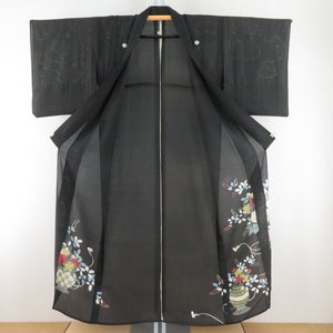 Black Tomesode Antique Black Tomesode Summer Kimono Vase Pure Silk Back Collar Retro Taisho Romance Summer Summer 147cm