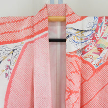 Load image into Gallery viewer, Kimono Silk Squeezing Square Salmon Pink x White x Multolned Color Holding Wide collar with lined foil