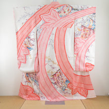 Load image into Gallery viewer, Kimono Silk Squeezing Square Salmon Pink x White x Multolned Color Holding Wide collar with lined foil